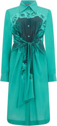 Alberta Ferretti Lange doorschijnende jurk met elegante riem - Dames - Shirt Kleedjes - Groen - S - Kleedjes