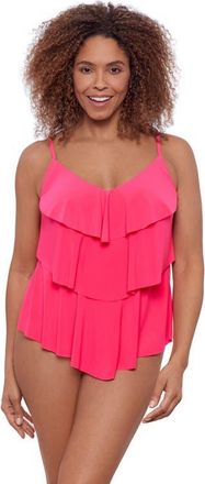 Aqua Green Triple Ruffle Tier Adjustable Tankini Swimsuit Top in Rose Quartz at Nordstrom, Size X-Large
