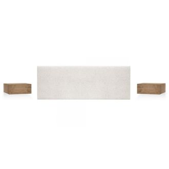 Deco Wood Pack cabecero tapizado liso + 2 mesitas de madera beige 200x60cm