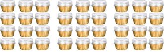 OEM Vasitos De Postre Con Tapa, Paquete De 150 Unidades, Soportes Para Hornear De Papel De Aluminio Dorado, Peque&ntilde;os Moldes Para Pasteles Transparentes