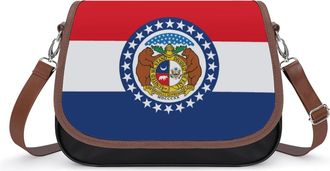 Generic Missouri State Flag Crossbody Bag Womens Handbag PU Message Bags Shoulder Purse with Adjustable Strap