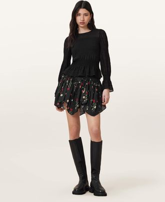 AllSaints Cotton Delilah Floral Printed Mini Skirt, Size: UK 16/US 12