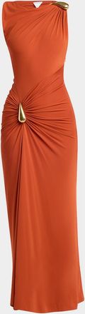 Bottega Veneta Drop Detail Gathered Matte Crepe Jersey Maxi Dress
