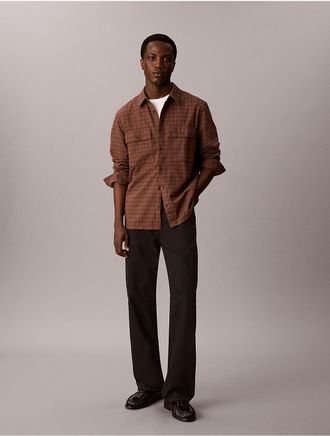Calvin Klein Mens Check Flannel Classic Button-Down Shirt - Purple - 2XL