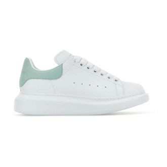 Alexander McQueen White Leather Trainers with Sea Green Heel