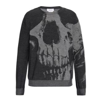 Alexander McQueen Alexander McQueen, Round-neck Knitwear, male, Gray, Size: XL Wool Sweater