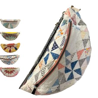 Generic Vintage-Inspired Patchwork Quilted Sling Bag, Handmade Quilted Bohemian Shoulder Satchel With Adjustable Strap, Lightweight Curved Design (C)