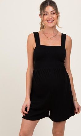 Pinkblush Ribbed Smocked Bodice Romper in Black at Nordstrom, Size X-Large