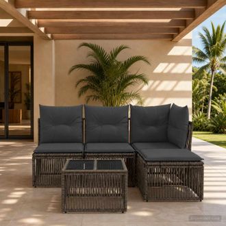 vidaXL Vidaxl Set Divano Da Giardino 5 Pz Grigio Polyrattan