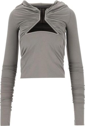 Rick Owens Jersey LS Prong - Dames - Longsleeves - Grijs - L - Nylon - Tops
