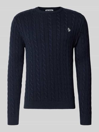 Review Slim Fit Strickpullover mit Zopfmuster in Marine, Gr&ouml;&szlig;e L