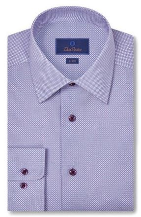 David Donahue Trim Fit Microgeometric Print Dress Shirt in Purple/Blue at Nordstrom Rack, Size 16.5 - 32/33