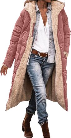 Generic Winter Coats for Women UK Longline Puffer Jacket with Hood Ladies Sherpa Fleece Jackets Full Zip Fleece-Lined Padded Coat Plus Size Warm Clothes (UK, 