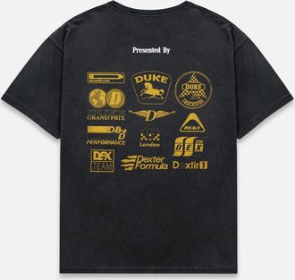 Duke + Dexter Duke + Dexter, Mens DR3 Sponsors Washed Black + Yellow T-Shirt, Size XXL