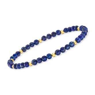 RS Pure by Ross-Simons 4-4.5mm Lapis Bead Stretch Bracelet With 14kt Yellow Gold