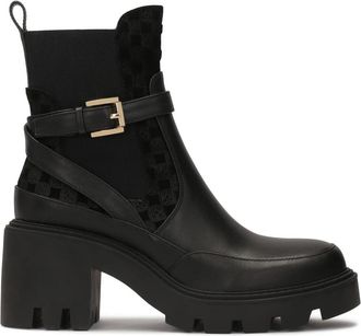 Kazar Zwarte laarzen met slip-on op stevige zool met hak - Dames - Laarzen met Hak - Zwart - 35 EU - Leer - Schoenen