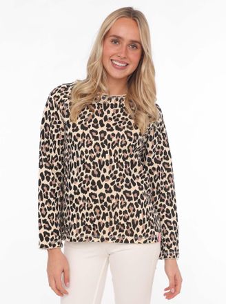 Zwillingsherz Sweater ZWILLINGSHERZ Leo allover, Damen, Gr. L/XL (L/XL), beige, Sweatware, Obermaterial: 50% Baumwolle, 50% Polyester, animal-print, comfort fit h&uuml;f