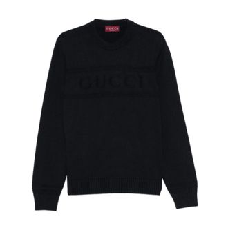 Gucci Round-neck Knitwear, male, Blue, Size: XL Logo Sweater
