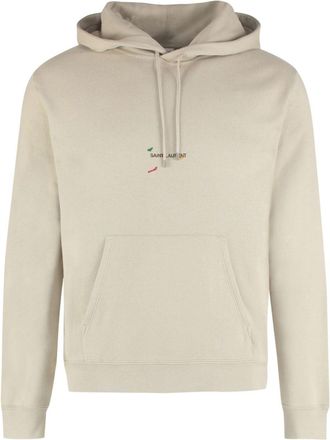 Saint Laurent painted logo-print hoodie - men - Cotton - S - Neutrals