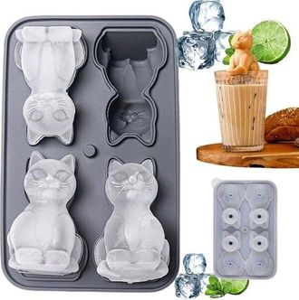 OEM Bonita Bandeja De Silicona 3d Para Cubitos De Hielo Con Forma De Gato De Dibujos Animados, Libre De Bpa (gris)
