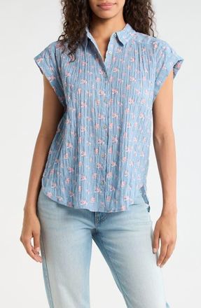 Lucky Brand Floral Stretch Cotton Button-Up Shirt in Blue Floral at Nordstrom, Size Xx-Large