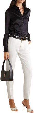 Saint Laurent Cream Satin Trimmed Tapered Trousers Size XS