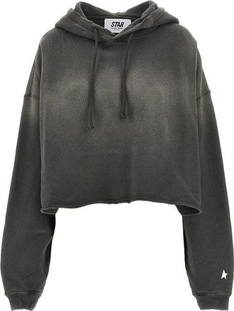 Golden Goose Back logo print oversized cropped hoodie Woman XS