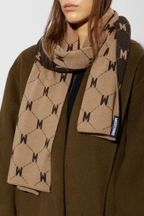 Moschino Wool Scarf With Monogram, Unisex, Brown