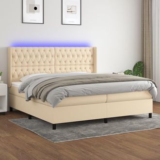 vidaXL Cama Box Spring Colch&oacute;n Y Luces Led Tela Crema 200x200 Cm Vidaxl