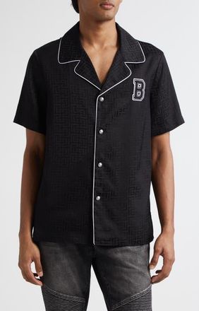 Balmain Tonal Monogram Jacquard Pajama Shirt in 0Pa Black at Nordstrom, Size Xx-Large