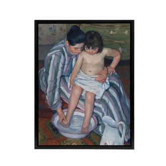 Artery8 Mary Cassatt The Childs Bath Framed Canvas Wall Art Print | Size: W24 x H32