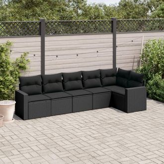 vidaXL Vidaxl - Set De Sof&aacute;s De Jard&iacute;n 6 Piezas Y Cojines Rat&aacute;n Sint&eacute;tico Negro