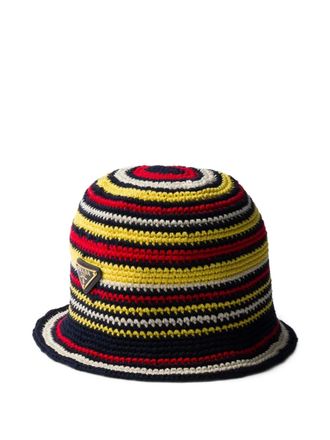 Prada striped bucket hat - women - Cotton - S - Yellow
