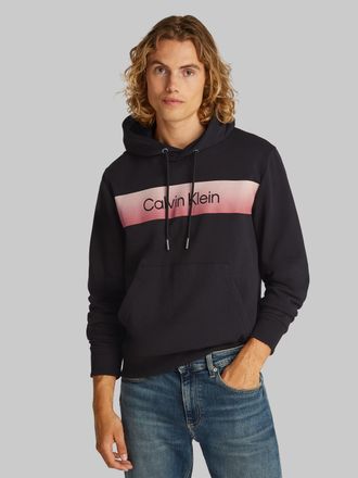 Calvin Klein Hoodie CALVIN KLEIN LINEAR OMBRE CHEST LOGO HOODIE, Herren, Gr. XXL, schwarz, Sweatware, Obermaterial: 100% Baumwolle, bedruckt, normal h&uuml;ftlang, Ripp