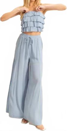 HYFVE Ruffle Top And Flowy Pants Set In Blue