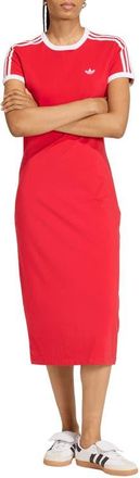adidas Originals 3-Stripes Stretch Cotton Midi Dress in Better Scarlet/white at Nordstrom, Size X-Small
