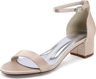 Generic Satin Bridal Shoes Womens Ankle Strap Low Block Heels Wedding Dress Shoe Formal Evening Prom Party Shoes 4.5Cm,Champagne,10 UK