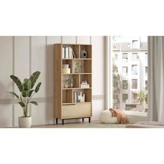 Dmora Estante Para Libros Alathfar, Estante De Oficina, Porta Libros M&oacute;vil, Biblioteca, 84x30 H176 Cm, Nogal Y Roble - Dmora