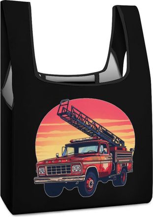 Generic Thin Red Line Firefighter Fire Truck Sunset Shopping Bag Reusable Grocery Tote Bag Foldable Handbag for Travel Picnic