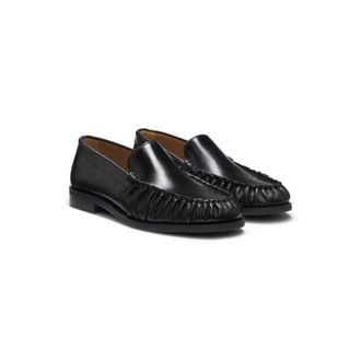 BOSS Ruched-detail moccasins in leather