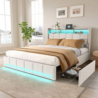 OEM Cama De Adulto - 231205tt - 160x200 Cm - Led Y Usb Integrados - Cajones De Almacenamiento