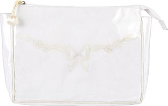 Lenora Womens Double Handle Hanging Bag In White With Ivory Bow