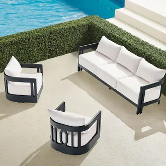 Frontgate Porticello 3-pc. Sofa Set with Two Swivel Lounge Chairs in Matte Black Aluminum - Standard, Dune - Frontgate