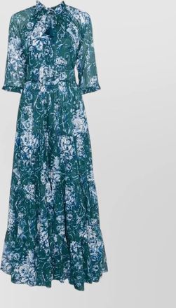 Samantha Sung floral-print belted gathered cotton maxi dress
