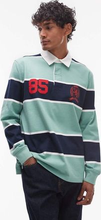 Tommy Jeans Top stile rugby sportivo navy e menta a righe-Blu navy