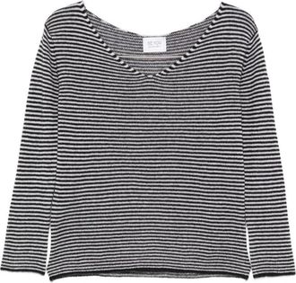 Be You Gestreepte V-hals Trui - Dames - V-hals truien - Zwart - M - Kasjmier - Truien & Vesten