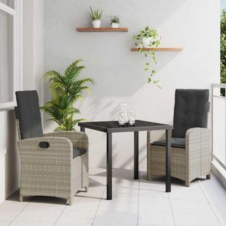 vidaXL Vidaxl - Conjunto De Comedor De Jard&iacute;n 3 Pcs Gris Claro Rat&aacute;n Sint&eacute;tico