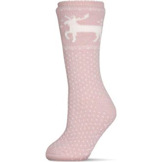 MeMoi Pretty Prancer Fleece Lined Slipper Socks in Pink at Nordstrom, Size 9