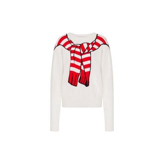 Moschino Round-neck Knitwear, female, Multicolor, Size: M Intarsia Cotton and Cashmere Pullover