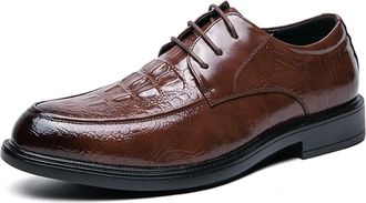 Generic Dress Oxford for Men Lace Up Round Burnished Toe Crocodile Derby Shoes Vegan Leather Slip Resistant Low Top Rubber Sole Classic(Brown,5.5 UK)